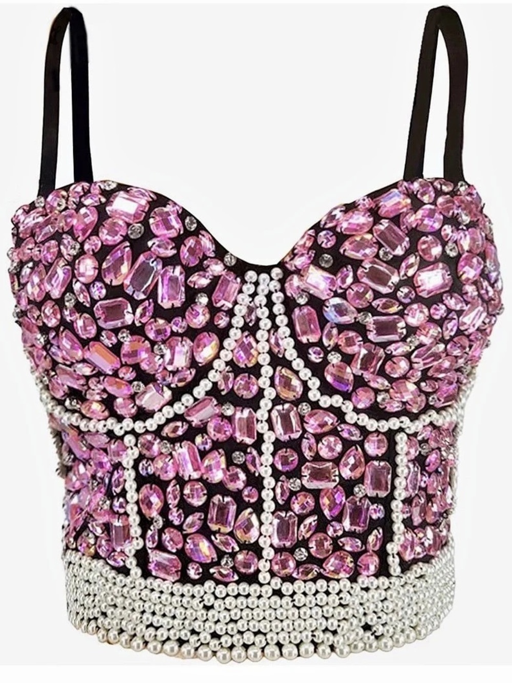 Embellished Bustier Top in Black & Pink